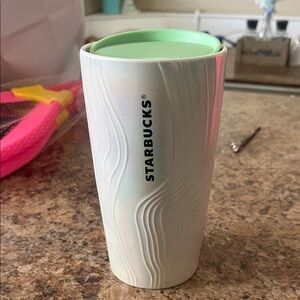 Starbucks Iridescent White Tumbler with Mint Green Lid